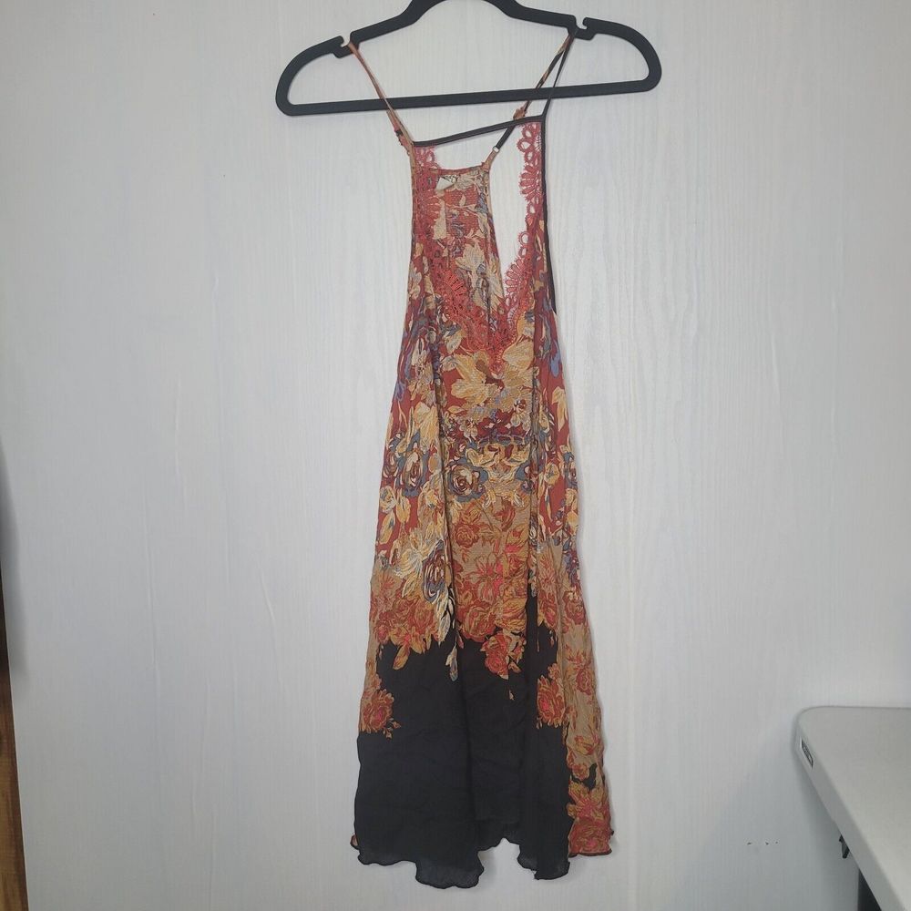 Intimately Free People Size M Black Sleeveless Floral Tunic Blouse W Lace Trim - Picture 8 of 12